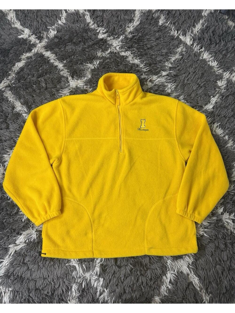Vintage Iowa Hawkeyes 1/4 Zip Fleece Jacket Adult Large Yellow Pullover